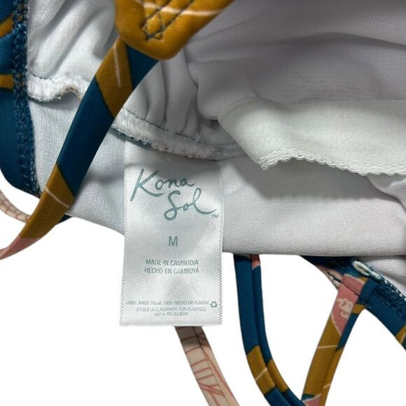 Kona Sol Blue One Piece Swimsuit with Pink Flowers Bathing Suit Floral Cute - Picture 3 of 5